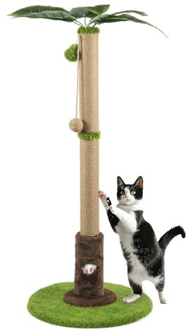 Cat Scratching Post,90cm Cat Scratch Post with Two Interactive Dangling Balls and Spring Ball Toys,Tree Scratching Posts for Indoor Cats with Rat Hole and Toy,Suitable for Kitten & Adult Cats