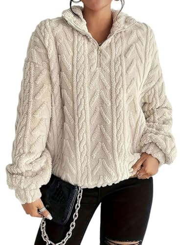 Generisch Sudadera de forro polar para mujer, con media cremallera, cuello alto, mullida, manga larga, forro polar, forro polar, jersey de invierno de peluche, parte superior