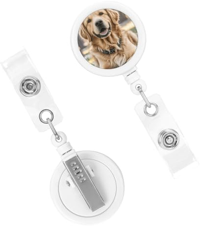 Brickklämmor infällbar ID-bricka rullar Golden retriever bricka klämma lätt plast karbinhake klämmor nyckelring söt bältehållare sjuksköterska läkare