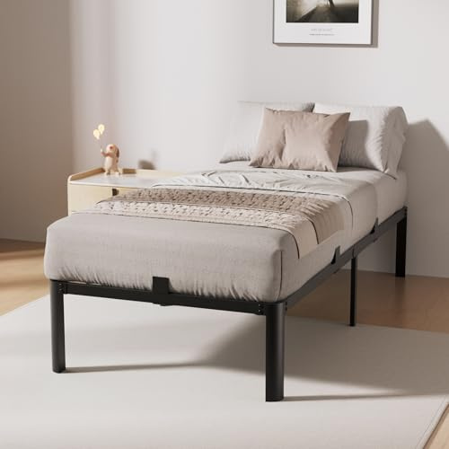 KUTAS Struttura Letto Singolo, 90 x 200 cm, Altezza 36 cm con Contenitore Sotto il Letto, 14 Righe di Lamelle Metalliche, Nessun Boxspring Necessario, Facile da Montare, Silenzioso, Moderno, Nero