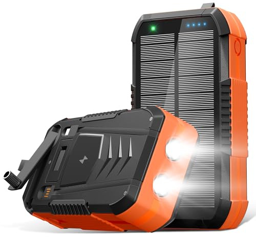 70000mAh Power Bank Solare con Ricarica Wireless 30W PD Batteria Esterna Portatile con 6 Uscite,Torcia LED Bussola e Manovella di emergenza,Ideale per Campeggio e Attività Outdoor
