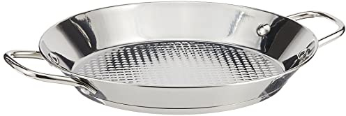 Restaurantware 10 Inch Spanish Paella Pan 1 Induction Ready Paella Pan - Heavy-Duty Riveted Handles Silver Stainless Steel Spanish Pan Dishwasher-Safe Paella Cookware For Homes or Restaurants
