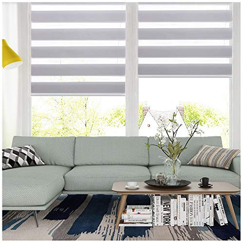 SMONTER Easy Fix Zebra Roller Blind,Day and Night Blinds Curtains with Install Accessories (105CMx150CM, GREY)