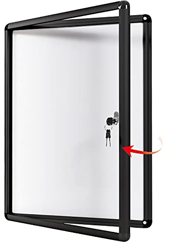 SwanSea Tableau d'affichage fermé, magnétique, Panneau affichage mural avec porte verrouillable pour bureau, cadre noir, 67x 50cm (4 x A4)