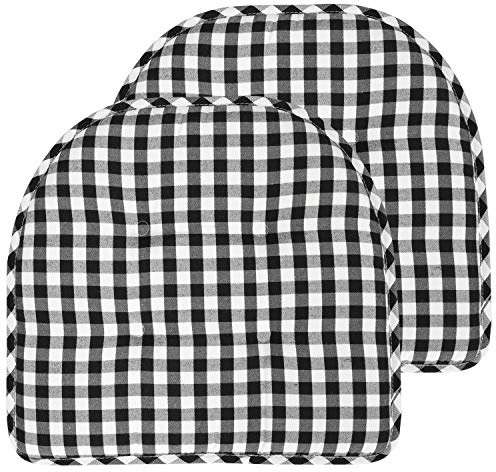 Sweet Home Collection Chair Cushion Memory Foam Pads Tufted Slip Non Skid Rubber Back U-Shaped 17 x 16 Seat Cover, 2 Count (Pack of 1), Checkered Black/White