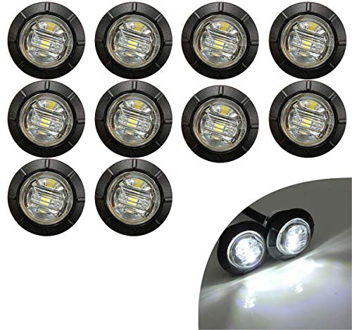 KYYET 10 Pcs 3/4 Inch Mount LED Rear Side Marker Indicator Lights for Trucks, Traile,Cab Marker, RV Marker,Marine Led Utility Strip Light for Boats,Taillight Brake Stop Lamp12V (White)