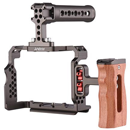 Andoer Camera Rig Kit for Sony A7R III, A7 II, A7III Camera Rig Kit with Wooden Handle on The top Handle of The Video