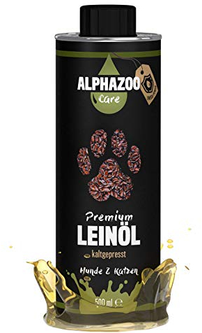 alphazoo Premium Leinöl Hunde, Katzen & Nager 500ml I Mit Omega-3 & Omega-6-Fettsäuren I Kaltgepresst, natürlich rein I Für Fellpflege & Verdauung