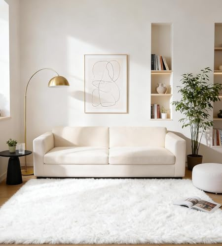 MARATIP Tapis à Poils Longs pour Salon, Chambre d'Enfant - Grande Taille, Doux et Moelleux pour la Chambre à Coucher (Blanc Pur, 80 x 150 cm)