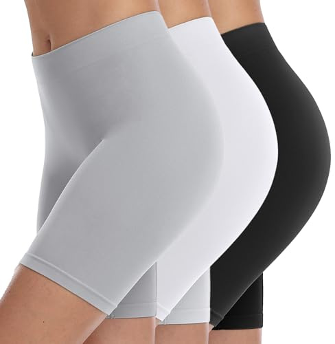 YUTYTH Anti Chafing Shorts Women Underwear Long Ladies Boxers Brief Boyshorts Panties Seamless Stretchy Shorts for Under Dress Black White Grey 3 Pack-XL