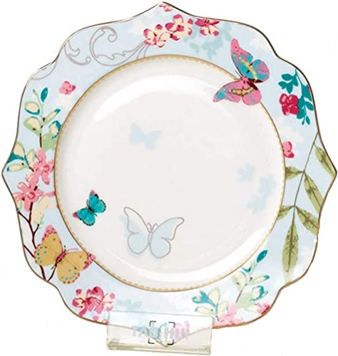 YBK Tech Plato de postre de porcelana de hueso/plato de ensalada plato de cerámica para desayuno té de la tarde, patrón de mariposa (plato plano de 10.5 pulgadas)