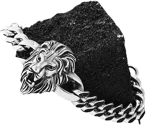 BISONBLUE Pulsera Pulseras Hombre Regalo Brazalete Pulsera del Rey León De 12Mm para Hombre Estilo Gótico Punk Dominante Masculino
