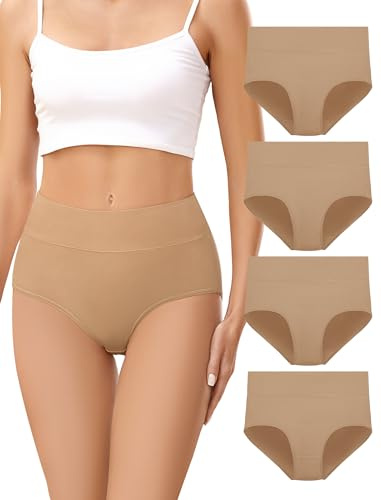 VOENXE Bragas Mujer Algodon,Braguitas Postparto Altas Cintura,Ropa Interior | Pack de 4 Culotte Talle Alto Post Cesarea,Cotton Underwear Women High Waisted,Panties Calzones Multipack
