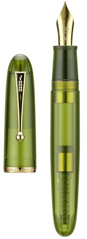 Jinhao 9019 DaDao Series Fountain Pen, Size 8 Medium Cardiogram Nib with Large Ink Converter, Transparent Olive Green Acrylic Design Smooth Writing Pen (Gold Trim)