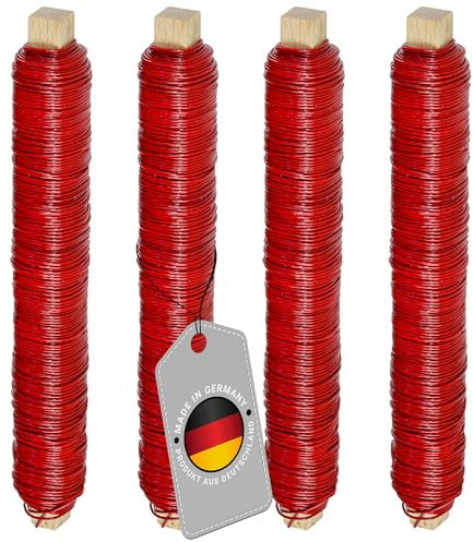 ECENCE Alambre para Plantas galvanizado - 4 Rollos de 35m Cada uno, 0,65mm Alambre Manualidades, Alambre de jardín para Sujetar Flores y Plantas Color Rojo