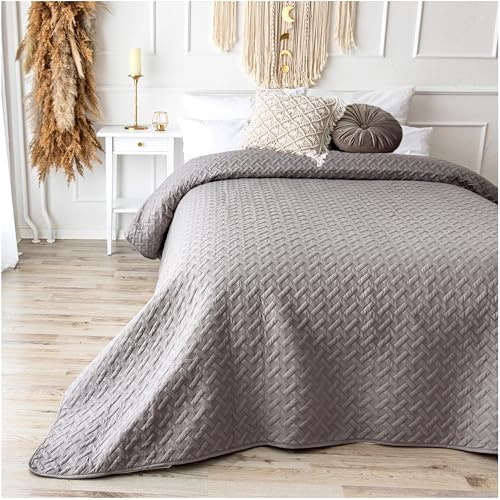 CalmyHOME Tagesdecke 220x240 Grau Bettüberwurf Bett Überwurf Sofaüberwurf Steppdecke Sofa Decke Überwurfdecke Tages Decken Betthusse XXL Überdecke Gesteppte gesteppt Quilt Bedspread