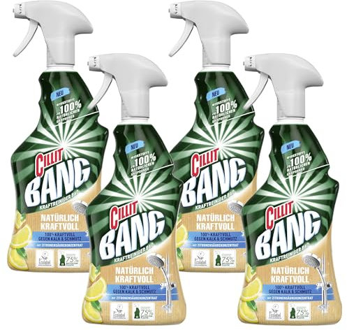 Cillit Bang Natürlicher Kraftreiniger Bad – Gegen Kalk & Schmutz – Inhaltsstoffe zu 100% natürlichen Ursprungs – 1 x 750 ml Badreiniger (Packung mit 4)