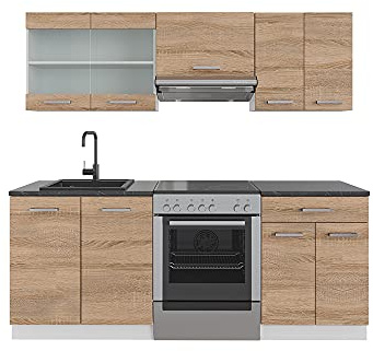 Vicco Küchenzeile R-Line, Sonoma/Weiß, 200 cm