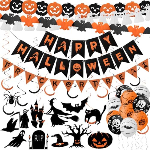 27 Pcs Halloween Decorations Garland, Halloween Party Indoor & Outdoor Decoration, Happy Banner, Trick or Treat Sign, Hanging Spooky Decor Pack