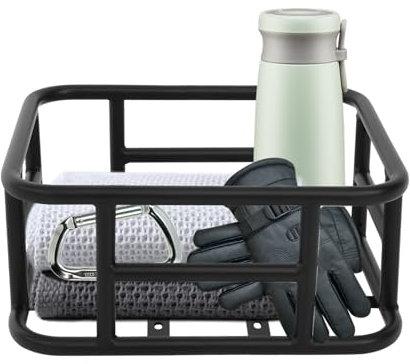 Panier de vélo arrière en fer - Grand espace de rangement à l'arrière - Noir - Bords renforcés - Sac d'école - Accessoires de montage - Porte-bagages - Vélo pour enfant - Charge maximale : 25 kg (32,5