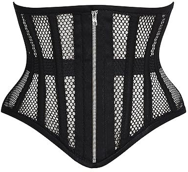 Zipper Mesh Corset Steel Boned Heavy Duty Underbust Waist Training Corset Womens Tight Lacing Mesh Corset (UK, Alpha, XXS, Regular, Regular, Black Zipper)