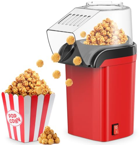 QEANY 1200w Popcornmaschine,Heißluft Popcorn Maker,Heißluft Popcorn Maker ohne Öl Fett,3 Minuten schnelles,One-Touch-Bedienung,für Zuhause Filme und Weihnachten Partys