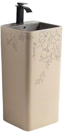 Retrò Lavandino da bagno in ceramica con piedistallo, rubinetto e kit di scarico, lavabo giardino for esterni decorare