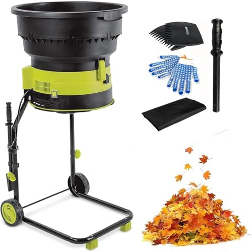 XueFulxion Trituratore Elettrico per Foglie,Biotrituratore da Giardino Senza Lame 15 Amp per Rapporto Riduzione 17:1,Pacciamatura Fino a 55 Galloni al Minuto,per Pulizia Cortile 20mxpowercord
