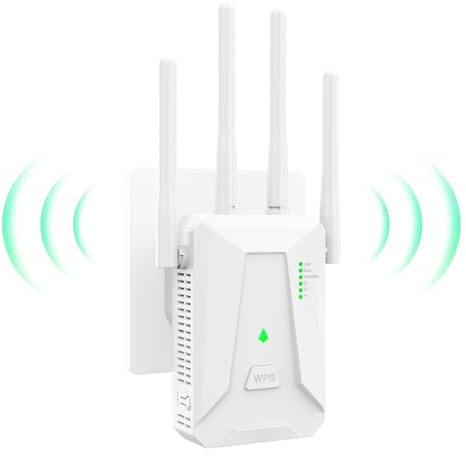 Repeteur WiFi Puissant, 300Mbps Répéteur WiFi, Amplificateur WiFi 4 antennes, 2 Ports LAN, du Réseau Avoir AP/RP et WPS Fonction, Compatible avec Toutes Les Box Internet Ethernet Port, Blanc