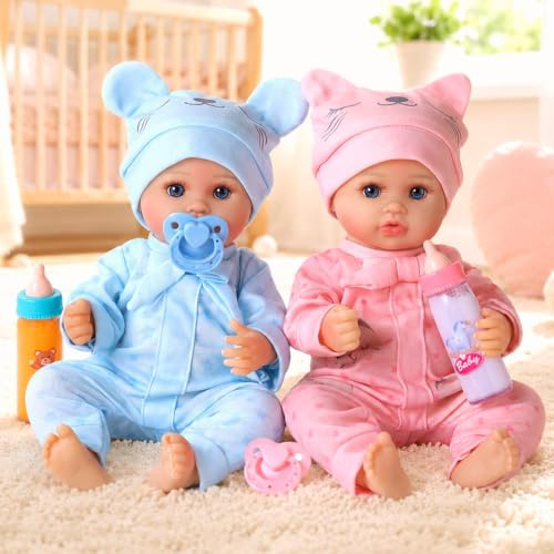 BABESIDE 12 IN Twin Baby Doll Set Hard Vinyl, Flexible Limbs, for kids 3+