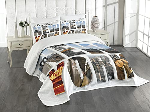 ABAKUHAUS New York Tagesdecke Set, New York Collage, Set mit Kissenbezug Mit Digitaldruck, für Einzelbetten 170 x 220 cm, Dunkle Taupe Grau
