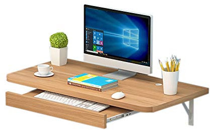 Xyanzi Scrivania del computer fissata al muro, tabella di legno solido, vassoio della tastiera scrittorio del calcolatore del calcolatore e ufficio del calcolatore del Ministero degli Interni bianco n