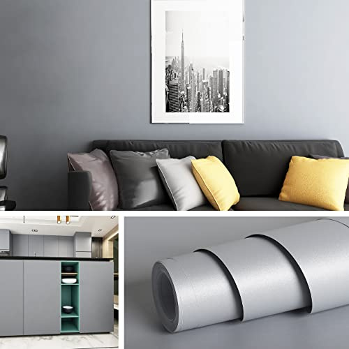 Livelynine 15.8x197 Light Grey Contact Paper Peel and Stick for Cabinets Rental Friendly Kitchen Cabinet Wallpaper Adhesive Vinyl Wrap Gray Desk Cover Removable Wall Paper Modern Bedroom Bathroom