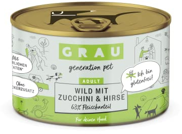 GRAU Våtfoder med vilt, zucchini och hirs för vuxna hundar, glutenfritt, originalprodukt, 6-pack (6 x 200 g)