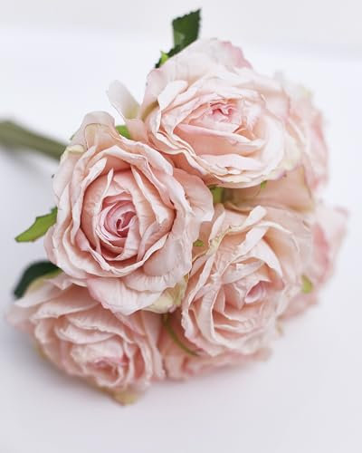 The Baked Studio Bouquet de 7 tiges de roses artificielles séchées pour décoration de gâteaux, décoration d'intérieur, mariages, bouquets de demoiselle d'honneur et travaux manuels (rose pâle poudré)