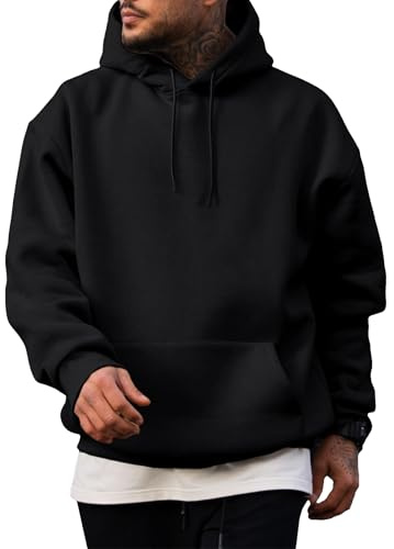 JMIERR Men's Hooded Cotton Collar Drawstring Essential Hoodies Pullover Sweatshirts Casual Long Sleeve Shirts Oversized Hoodies for Men Black