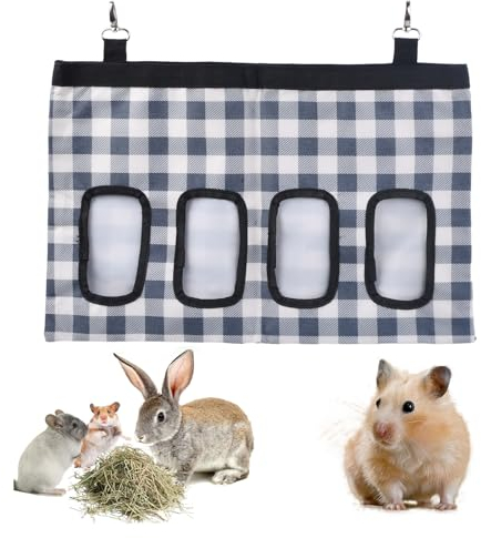1 Stücke Kaninchen Futterspender Stoffbeutel, Meerschweinchen Heu Futterbeutel, Hase Futterspender Sack, Futterspender Kleintiere Hasen 600 D Oxford-Stoff für Hase, Chinchilla Schwarz (Marineblau)