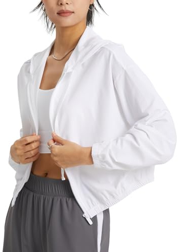 Wyeysyt Women's UPF 50+ UV Sun Protection Cropped Jackets Athletic Running Workout Shirts Zip Up Hoodie Outdoor Jackets(White-L)