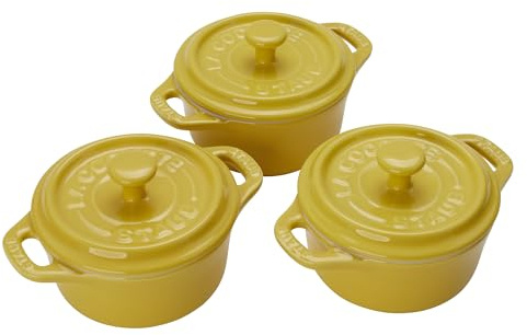 STAUB Stoneware Ceramic 3-pc Mini Round Cocotte Set-Citron