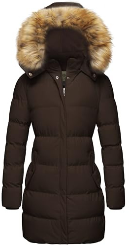 WenVen Abrigo Largo de Invierno Para Mujer Chaqueta Acolchada A Prueba de Viento Chaqueta Acolchada Gruesa Abrigo Acolchado Cálido Parka de Invierno con Capucha de Piel Sintética marrón L