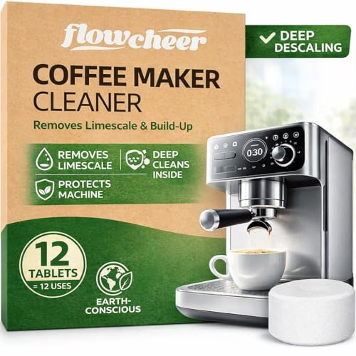flowcheer Coffee Maker Cleaner & Descaler Tablets 12-Pack - Coffee Machine Tablets for Keurig,Nespresso,Jura, Breville, Ninja, Deep Cleaning Coffee Pot Cleaner and Descaler for All Espresso Machines