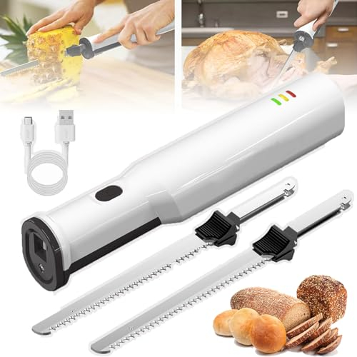 Cuchillo De Trinchar EléCtrico InaláMbrico, con 2 Cuchillas De 8, BateríA De 8V Y 2000 Mah, Bloqueo De Seguridad, Corta FáCilmente Carne, Aves, Pan, Verduras Y Frutas