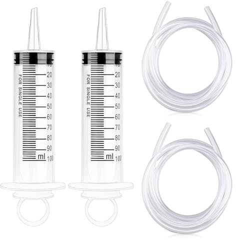 100ML Grande Seringue en Plastique avec Tube PVC,Seringue Plastique,Seringue Sans Aiguille,Seringue Alimentaire 100ML,Réutilisable Seringue pour Laboratoire,Industrie,Mesure de Liquide,2 Pièces