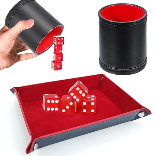 Kytpyi Würfelbecher, Würfelbecher Leder Set, Professionaler Leiser Würfelbecher mit Würfeln Faltbare Würfelbretter für Würfelspiele, Leichter Tragbarer Würfelbecher Set für Party Bar Reise Camping