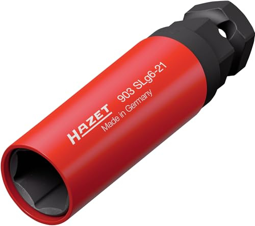 HAZET 903SLG6-21 Steckschlüsseleinsatz, 21 mm, 1/2 Zoll Vierkant, 24 mm Außen-Sechskant, Tractionsprofil, gelbe drehbare Kunststoff-Hülse, für Radschrauben