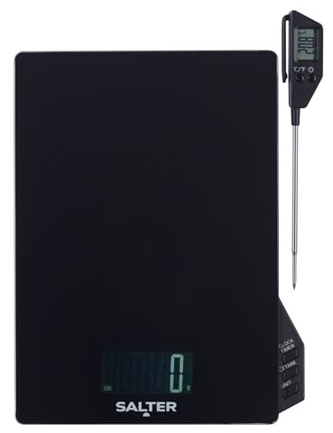 Salter termometro & scala set - timer incorporato e orologio, sonda termometro staccabile, Aquatronic per la misurazione di liquidi, Celsius/Fahrenheit, misura multipla, display LCD, SA00617FEU12