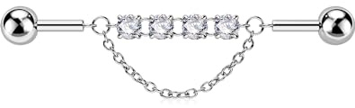 OUFER 14G Ketten Industrial Ohrpiercing aus Edelstahl 316L, Intern Gewindeter 38 mm Industrial Barbell, Klarer CZ Cartilage Piercing für Frauen