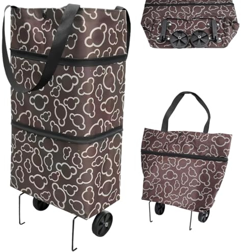 2 en 1 Carrito de la Compra Plegable, Bolsa de Compra Reutilizable, Multifuncional Carros de la Compra, Shopping Trolley with Wheels de Tela Oxford Impermeable para Supermercado, Viajes, Camping