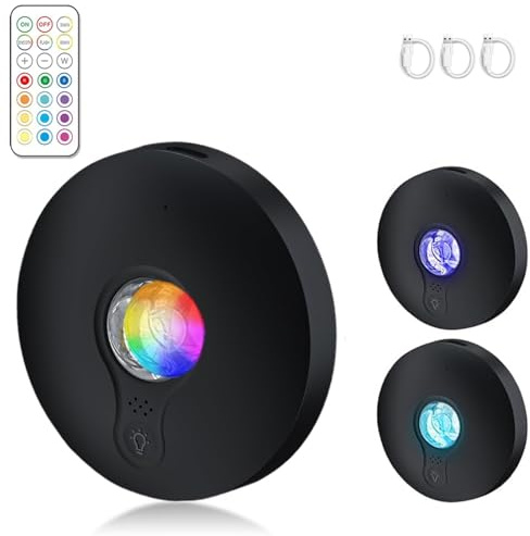 LED Under Cabinet Lights Rechargeable,Wireless RGB Puck Light with Remote,1500mAh,13 Colors & 2 Dynamic,Push Lightings with Timer,Dimmer Stick on Lights for Kitchen,Cabinet,Shelf 3 Pack Black