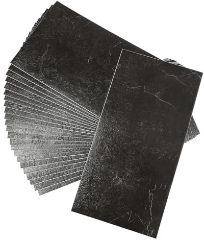 Självhäftande vinylgolv – 24 stycken PVC-golvplattor 60 x 30 cm – 4,32 m² självhäftande kakel golvbeläggning – halkfri och vattentät – PVC-plattor för vardagsrum kök sovrum (svart)